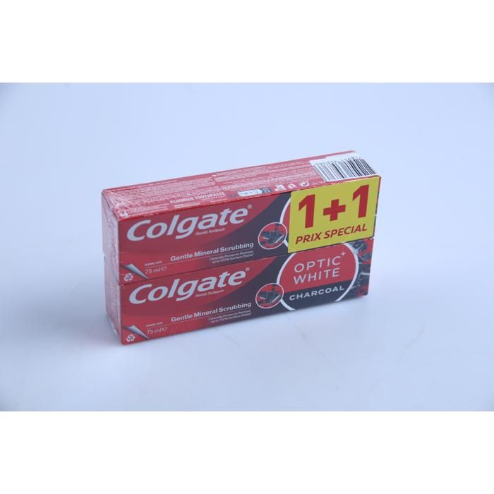 Dentifrice - COLGATE - Optic White Charcoal - 2 x 75 ml - Blanchissant - Fraîcheur intense