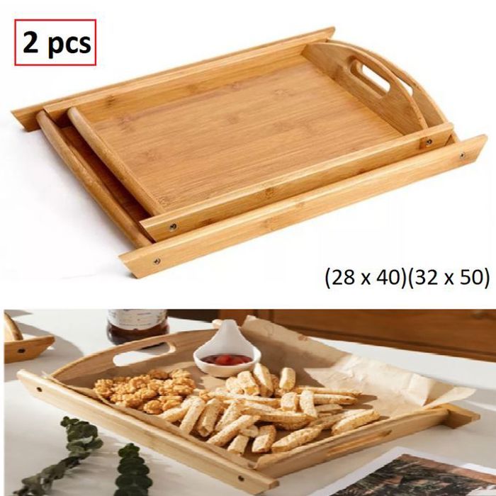 Set de 2 plateaux multifonctionnels en bambou, (28 x 40) (32 x 50)