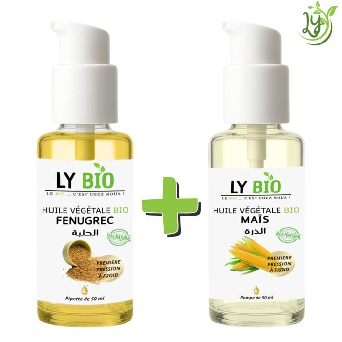 Pack de soins - LYBIO - Huile Fenugrec 50ml - Huile Mais 50ml - Nourrissant - Hydratant - Mixte