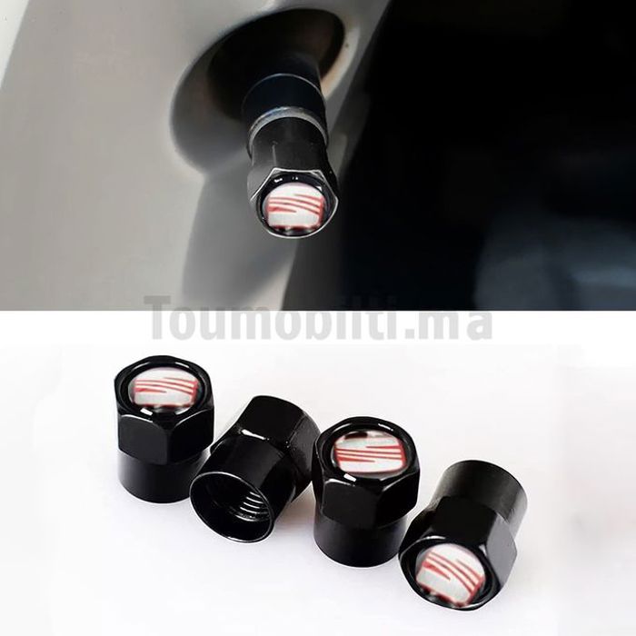 4 pièces Bouchon Capuchons de valve de pneu logo SEAT Noir