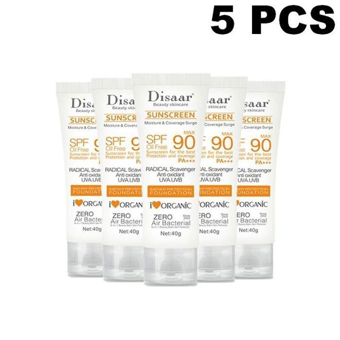 5 pièces Crème solaire, Anti uv, hydratante, Anti-âge, contrôle du sébum, non grasse, blanchissante, SPF 90 MAX