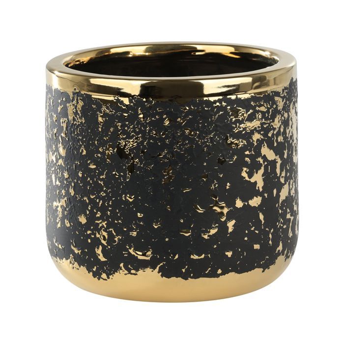Cache-pot - ARAMBERRI - Modèle noir et or - Diamètre 15 cm - Hauteur 13 cm - Design contemporain
