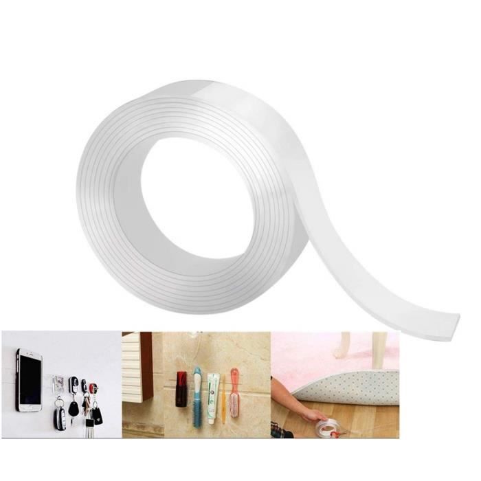 Ruban Adhésif Lavable - Nano - Silicone Réutilisable - Amovible - Sans Trace - 5M/16.5Ft