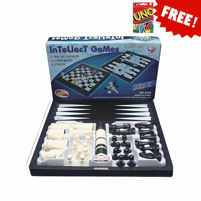 jeu d'échecs 3 en 1 jeux intellectuels + Jeu de Carte Uno Gratuit