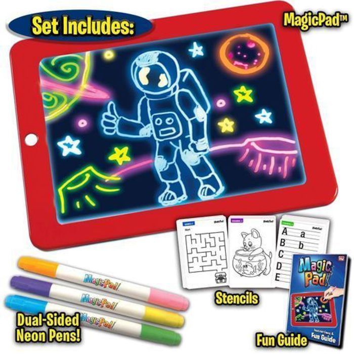 Ardoise magique - Magic Pad - Multicolore - 8 effets lumineux - 3 marqueurs - 30 pochoirs