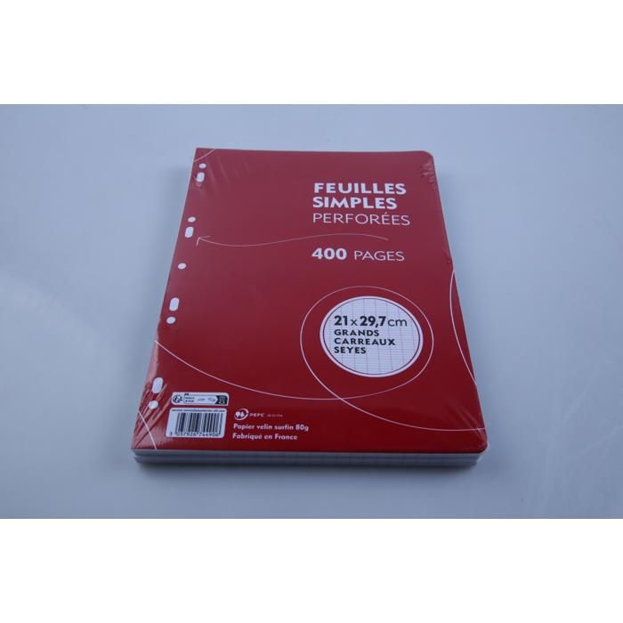 Feuille simple blanche perforée A4 400 pages 80g 1er prix