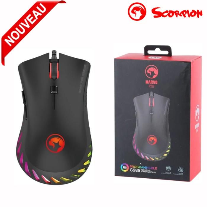 Marvo Pro Souris Gaming Optique Filaire 7 Boutons Rétroéclairage RGB G985