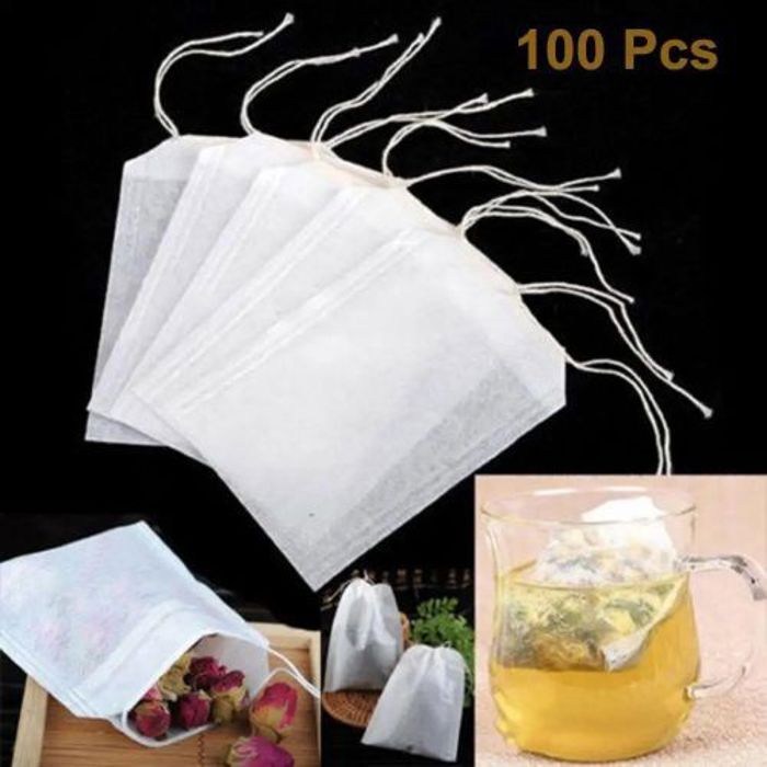 100 pièces Sachets de thé vides, Sac en tissu Non tissé, filtre pour thé et herbes avec cordon jetable, sachets d'emballage pour thé