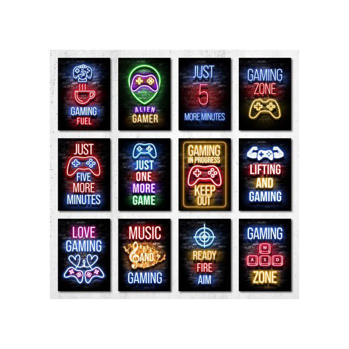 Posters A5 - Gamer Wallpapers - Style 3 - 12 Posters - Décoration murale - Lettrage contemporain
