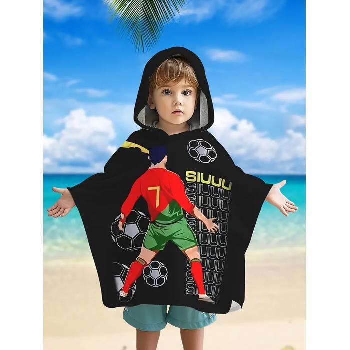 Serviette de Bain à Capuche Footballeur – Motif Ronaldo, Douce & Absorbante, Pour Garçons 3 à 10 Ans