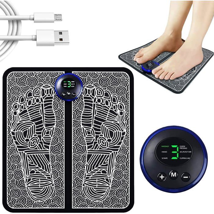 Appareil de massage des pieds électronique portable avec stimulation musculaire - 6 modes, 9 niveaux d'intensité