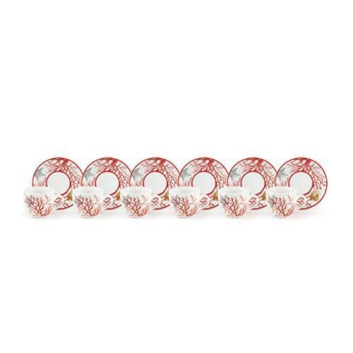 Excelsa Coral Lot de 6 tasses à café avec soucoupe, porcelaine, multicolore - 62717