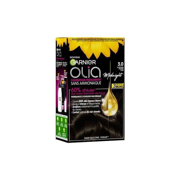 Coloration permanente - Garnier - Olia 3.0 - Châtain foncé - Huiles naturelles - 100% couverture cheveux blancs