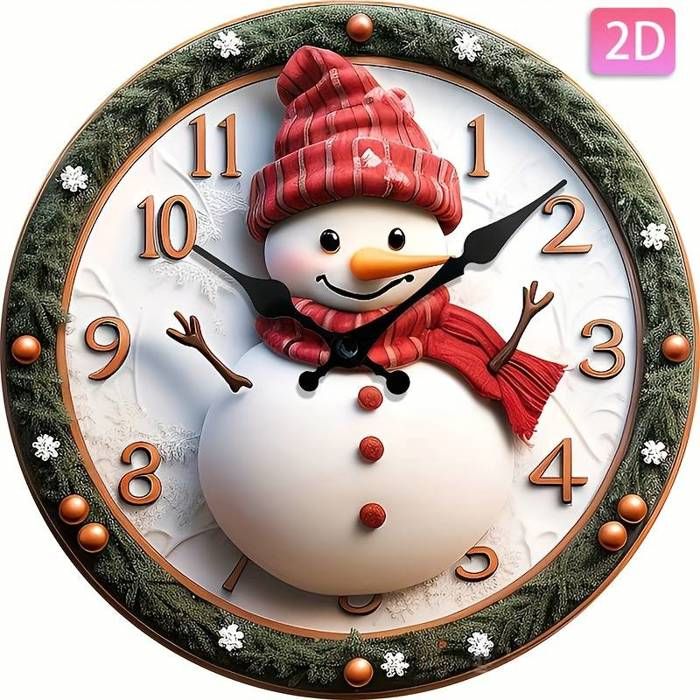 Horloge murale effet 3D bonhomme de neige de Noël, en bois