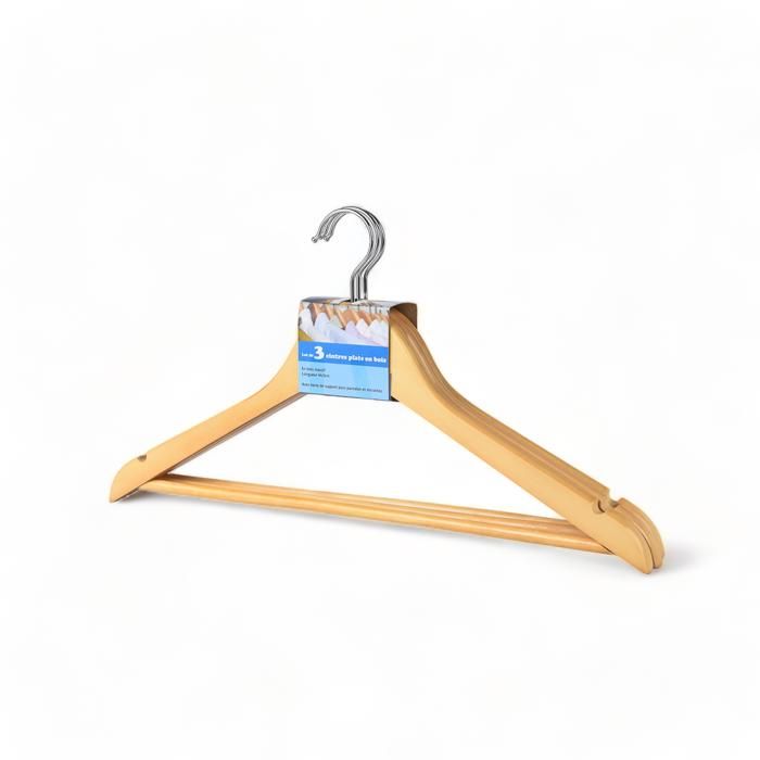 SET 3 CINTRES EN BOIS L 44,5 CM T 1,2 CM
