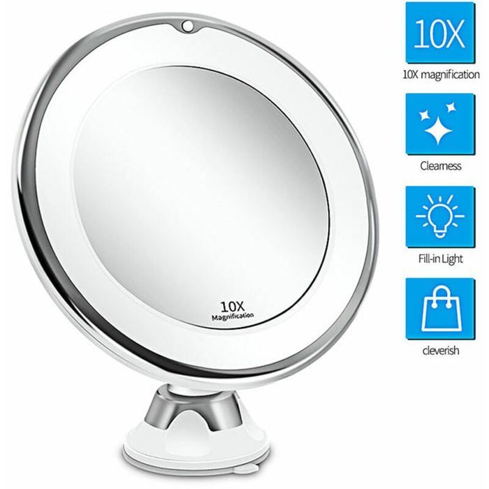 Miroir de Maquillage Grossissant 10X avec Lumires Rotation 360 Ventouse Puissante Portable couleurs multiples Largeight