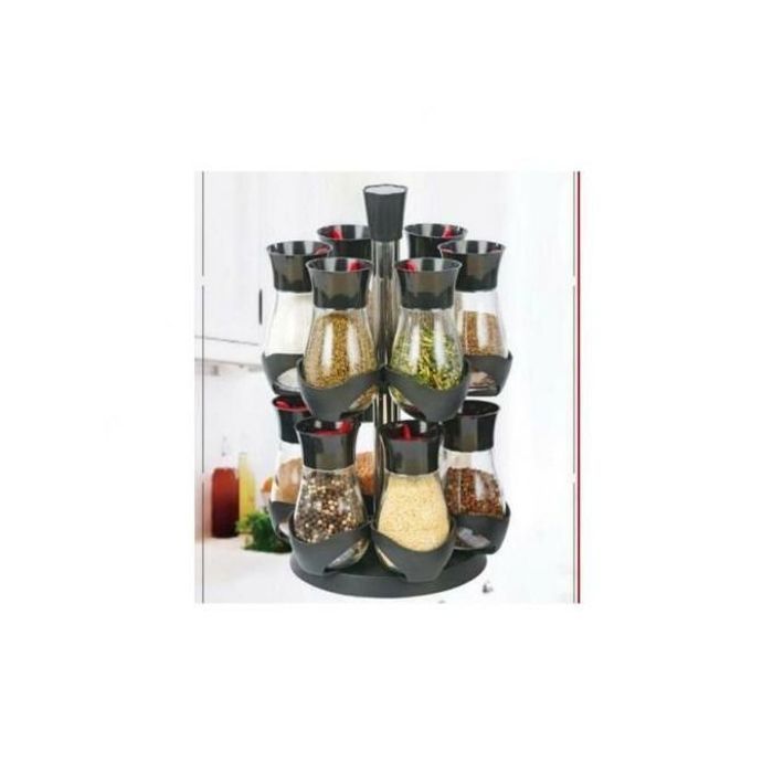 Offfre ensemble de pots à épices 12 pièces support de rangement rond et rotatif