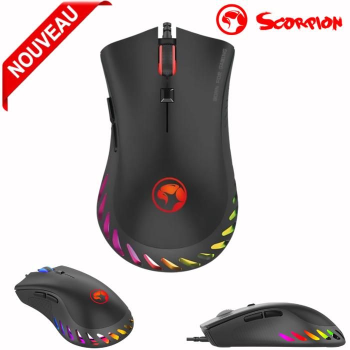 Marvo Pro Souris Gaming Optique Filaire 7 Boutons Rétroéclairage RGB DPI 1000/1600/3200/6000/10000 G985), Noir