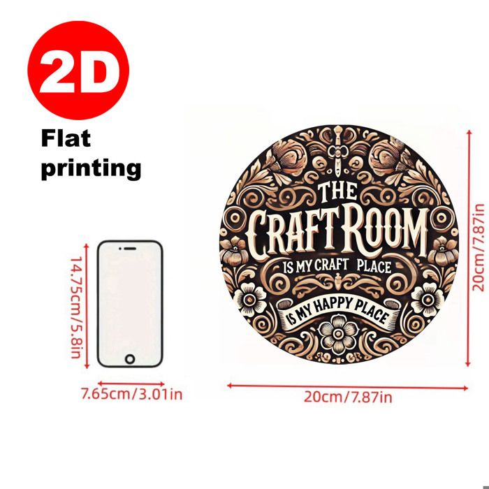 Panneau décoratif - OZAM PARIS - The Craft Room is My Happy Place - 20x20 cm - Multicolore - Bois