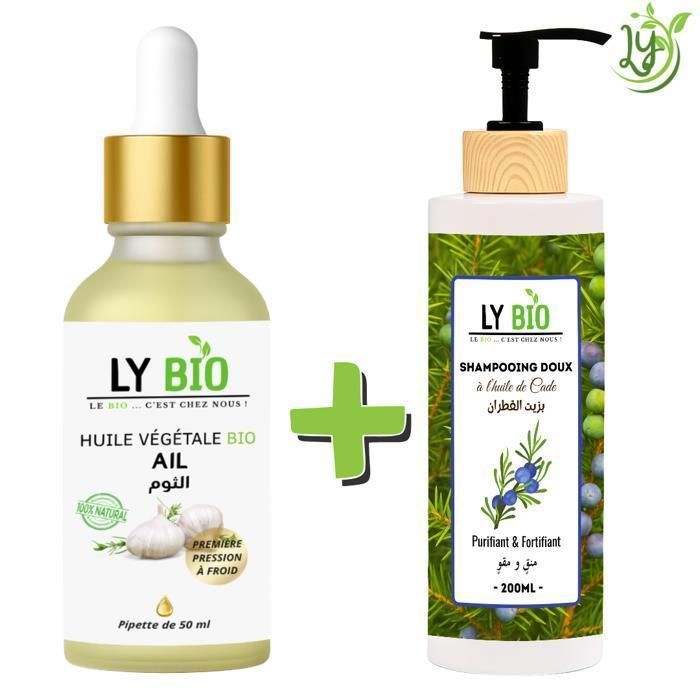 Pack Huile Ail 50ml & Shampooing Cade 200ml - Purifiant - Fortifiant - Tous types de cheveux
