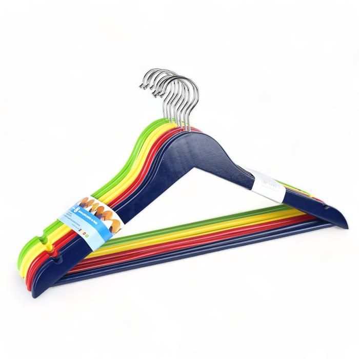 SET 8 CINTRES EN BOIS 4 COULEURS L44,5 CM T 1,2 C