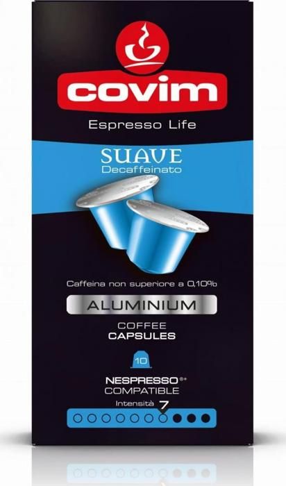 10 CAPSULES DE CAFÉ SUAVE DECAFEINE NESPRESSO EN ALUMINIUM. COVIM - HAUTE QUALITE - 100% ITALIEN.