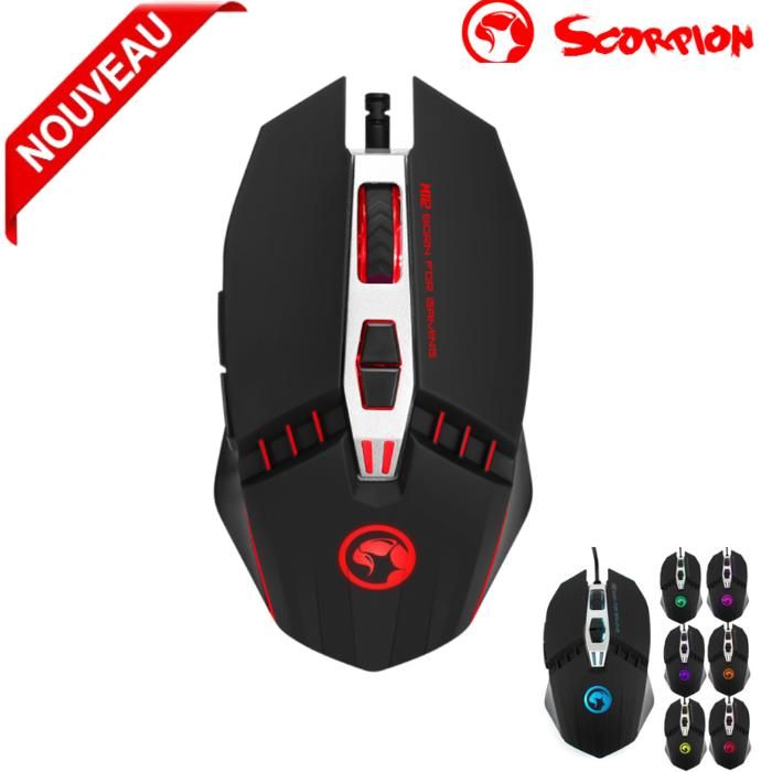 Marvo Scorpion M112 Souris Gaming USB 2.0 Rétroéclairée 7 Couleurs Programmable