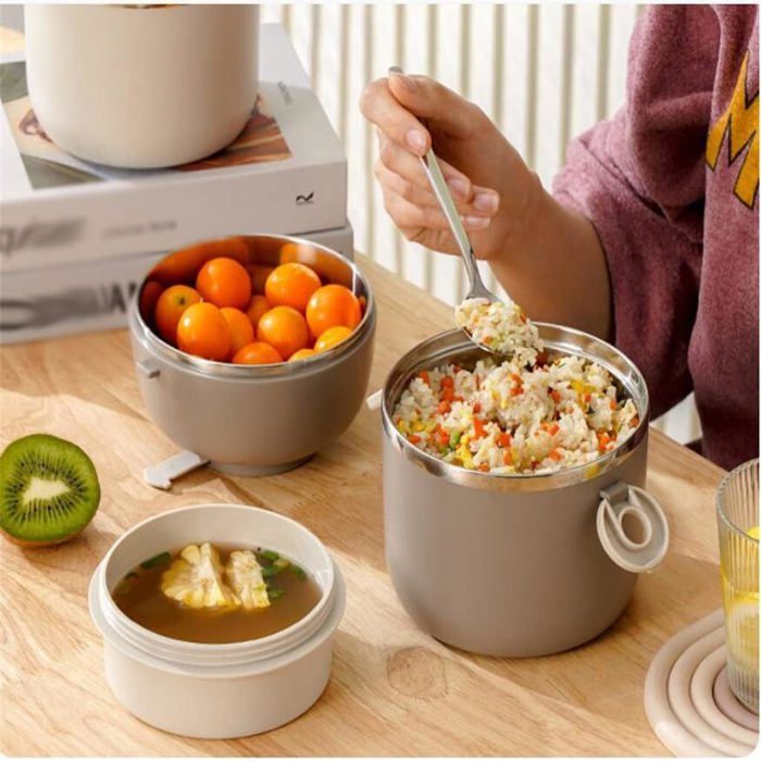 Boîte à lunch en acier inoxydable isolée avec récipient portable à riz, bol de nouilles, tasse de restauration rapide
