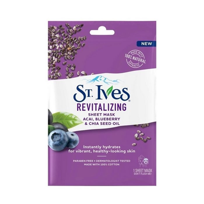 Masque en feuille - St.Ives - Revitalisant - Acai - Myrtille - Huile de graines de chia
