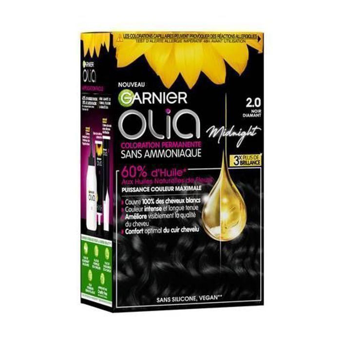 Coloration permanente - Garnier - Olia 2.0 - Noir Diamant - Sans Ammoniaque - Cheveux nourris