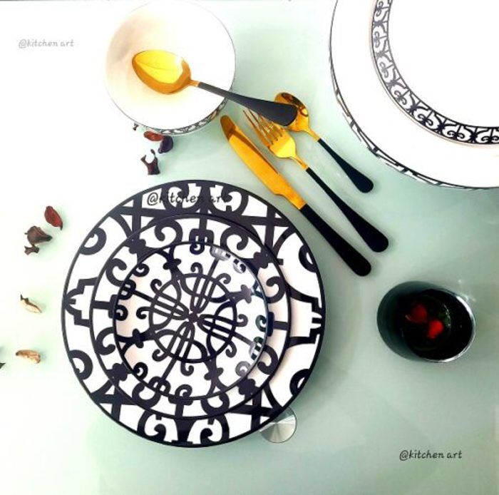 Service de table - Balcon du Guadalquivir - 25 pcs - Porcelaine - Compatible lave-vaisselle - Noir