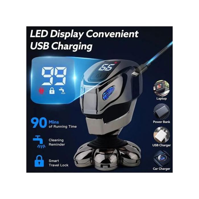 Electric Rasoir électrique 5 en 1, rasoir flottant à sept lames, rasoir rechargeable sans fil pour hommes