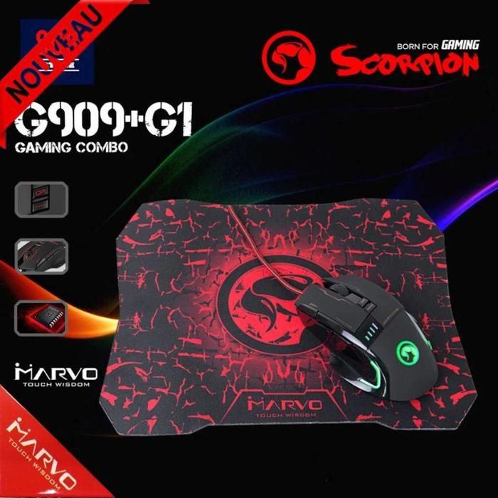 Marvo Gaming COMBO G909+G1 2-en-1 - Souris programmable, Tapis de souris