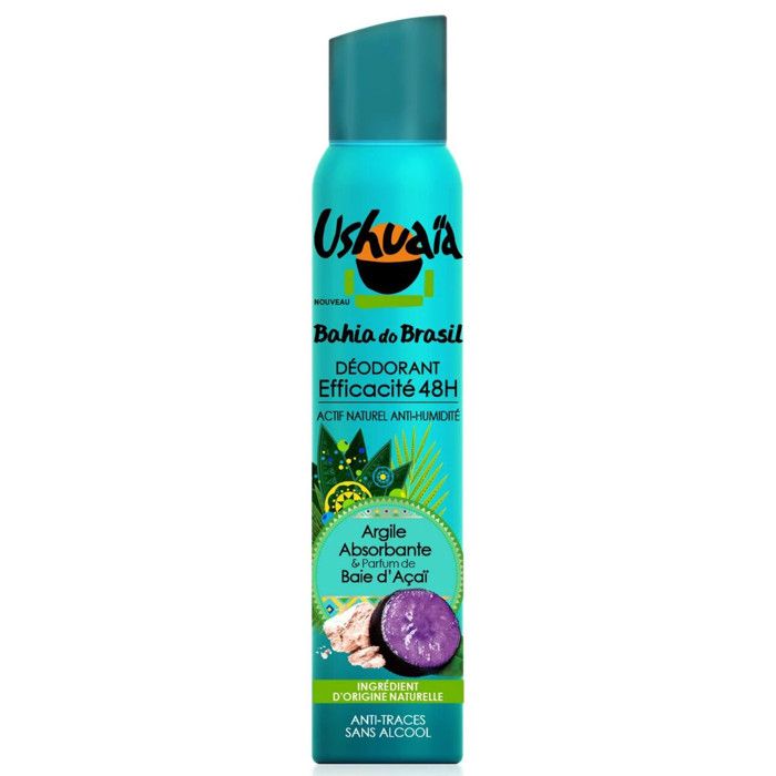 Déodorant Femme - USHUAIA - Bahia Do Brasil - Argile Absorbante - Parfum Baie d'Açaï - 200 ml