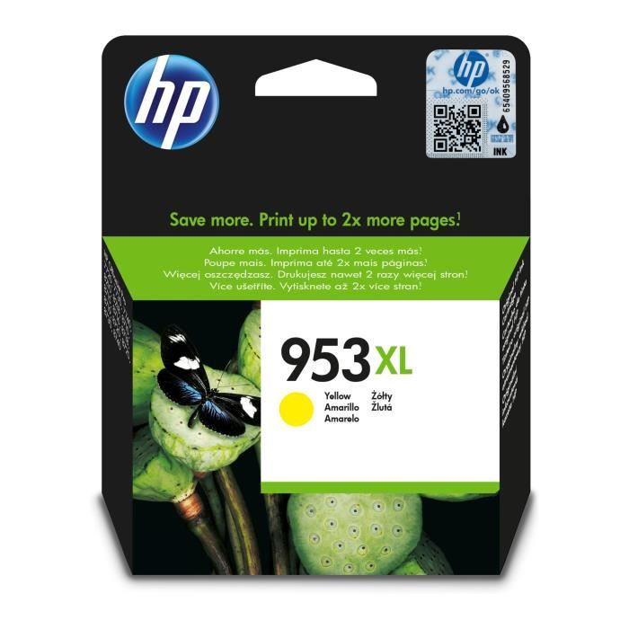 HP 953XL Cartouche d'encre jaune grande capacité authentique (F6U18AE) pour HP Officejet Pro 8210/8710/8720/8730/8746