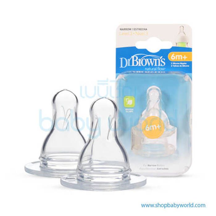 Tétine - Dr. Brown's - Cole étroit L3 - Silicone doux - Transparent - 6M+