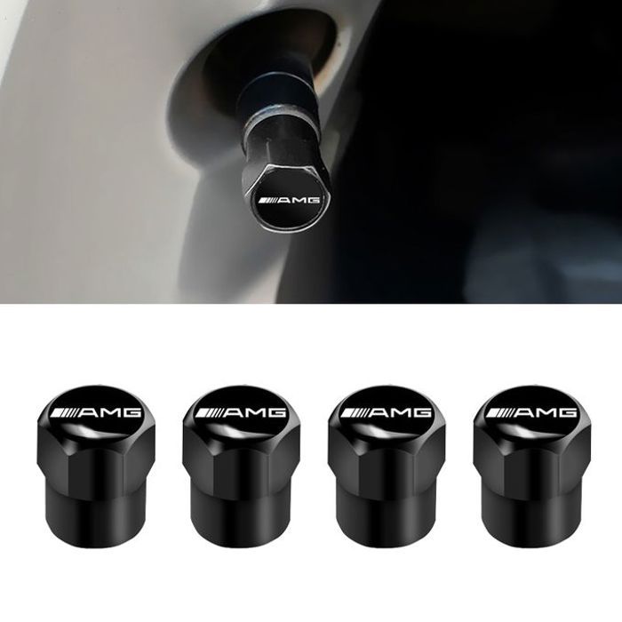4 pièces Bouchon de valve logo Mercedes-Benz AMG Noir