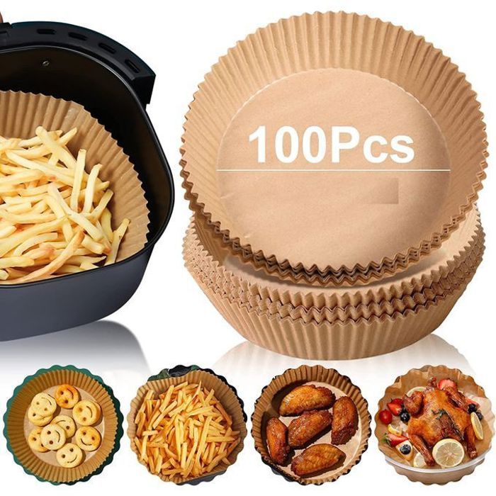 Feuilles de Papier Air Fryer - Lot de 100 Prédécoupées en Forme de Bol Rond