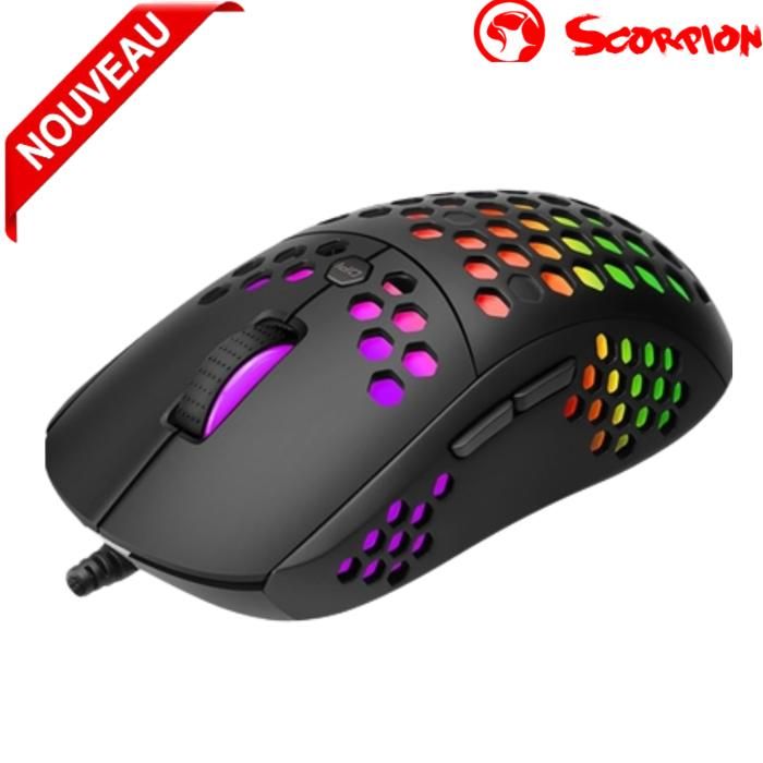 Marvo Scorpion Souris Gaming RGB G961, USB, Réglable jusqu'à 12000 DPI, avec 6 Boutons Programmables