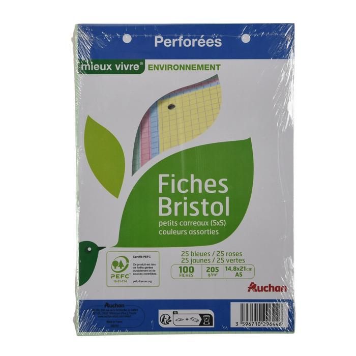 LOT DE 100 FICHES BRISTOL PETIT CARREAUX (5*5) COULEURS ASSORTIS A5