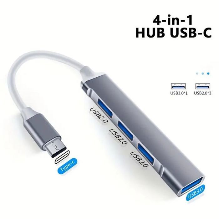 Usb hub 4 en 1 type-c vers usb 3.0 5gbps - 4 ports adaptateur usb 3.0 et usb 2.0, haute vitesse