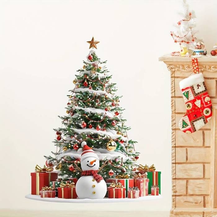 Autocollants muraux pour arbre de Noël, autocollants de bonhomme de neige, père Noël