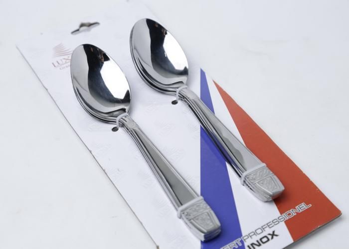6 CUILLERES A DESSERT  INOX GRAVEES