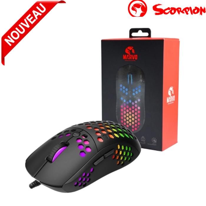 Marvo Souris Gaming RGB Scorpion G961, USB, Réglable jusqu'à 12000 DPI, avec 6 Boutons Programmables