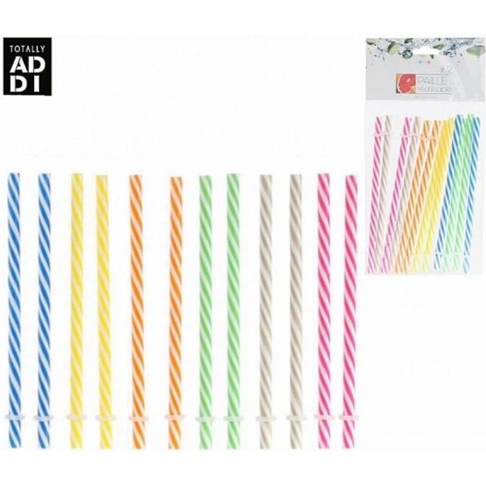 Set de 10 Paille - CMP - Réutilisables - Couleurs Variées - Pour Mason Jar - 17 x 1 cm