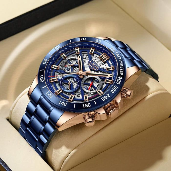 Lige Montre à Quartz étanche en acier inoxydable pour hommes