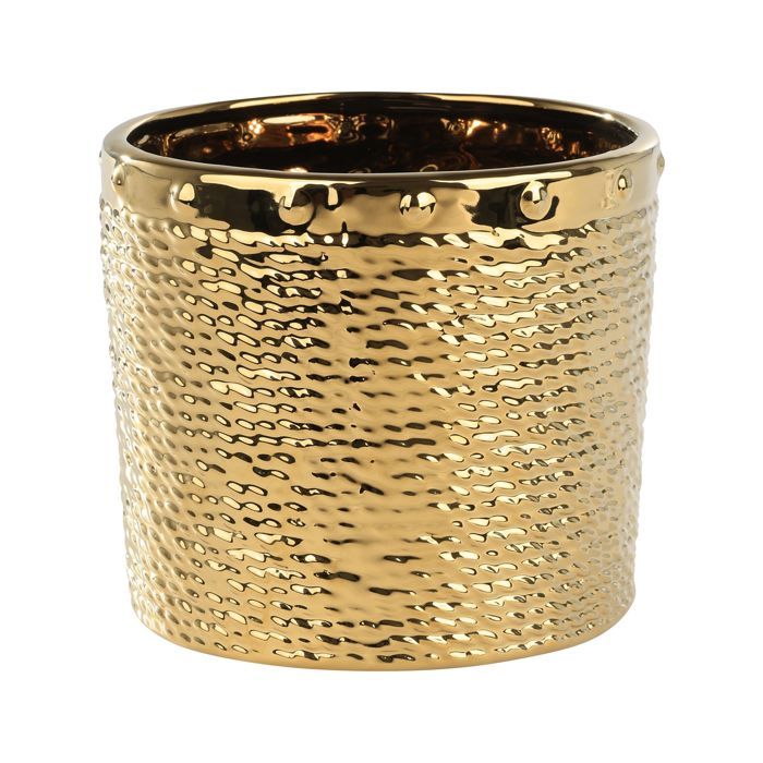 Cache-pot doré - ARAMBERRI - Diamètre 14 cm - Hauteur 12,5 cm - Poterie - Rond