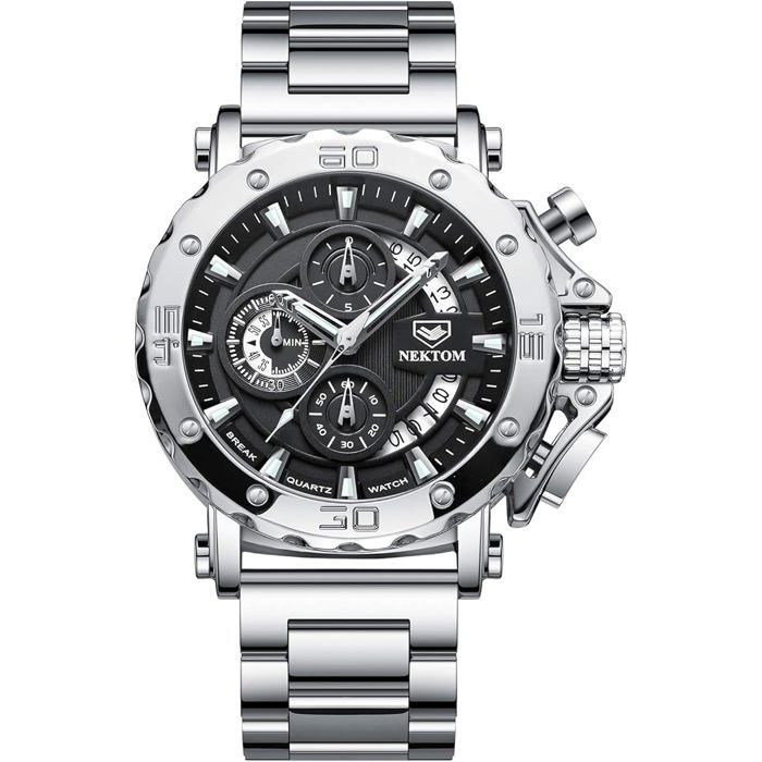 Montres NEKTOM pour hommes en acier inoxydable, montre à quartz analogique avec date, montres minimalistes de luxe