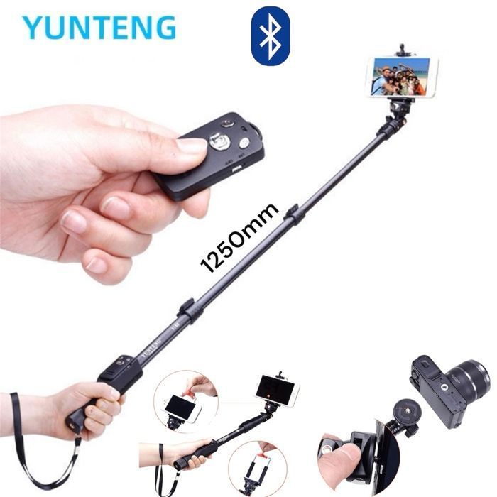 Perche à Selfie - Noir - Télécommande Bluetooth - 42,5cm à 125cm - Compatible Smartphone - Rotative