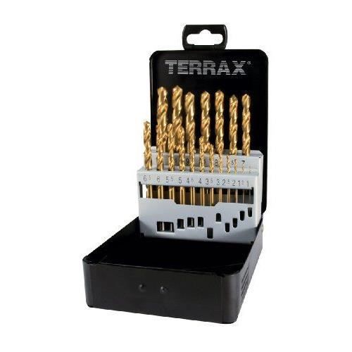 Terrax Spiralbohrersatz HSS TiN – 19-teilig, Geschliffen, Mit Titan-Nitrid-Beschichtung, In Stahlblechkassette